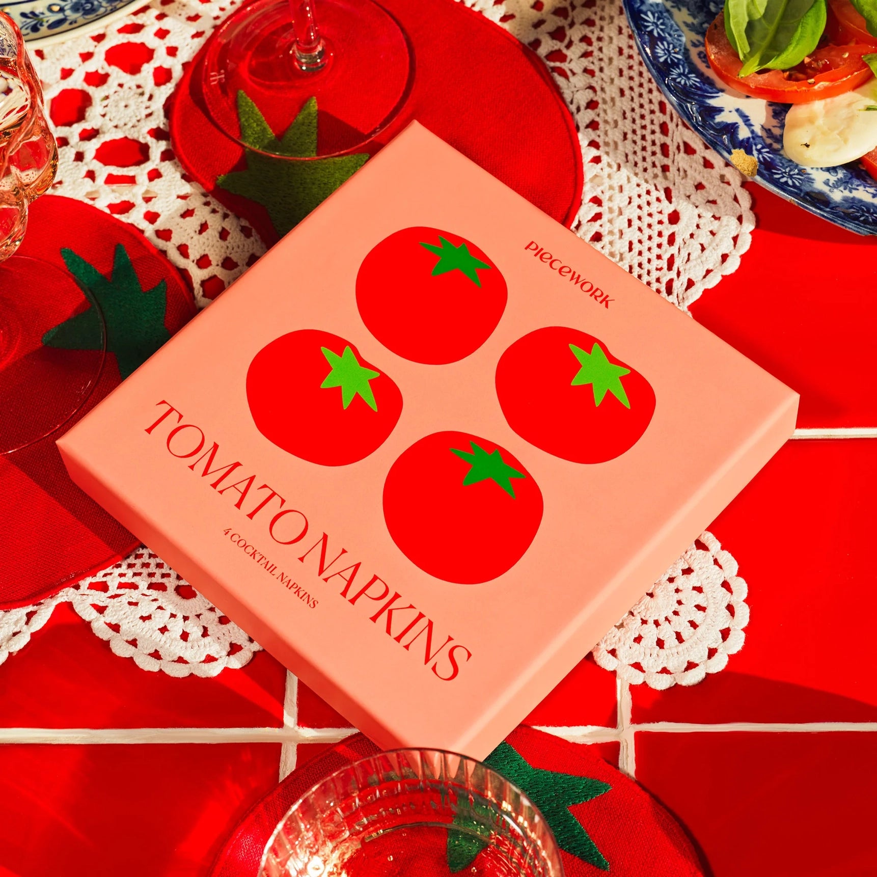 Tomato Linen Cocktail Napkins - Set of 4