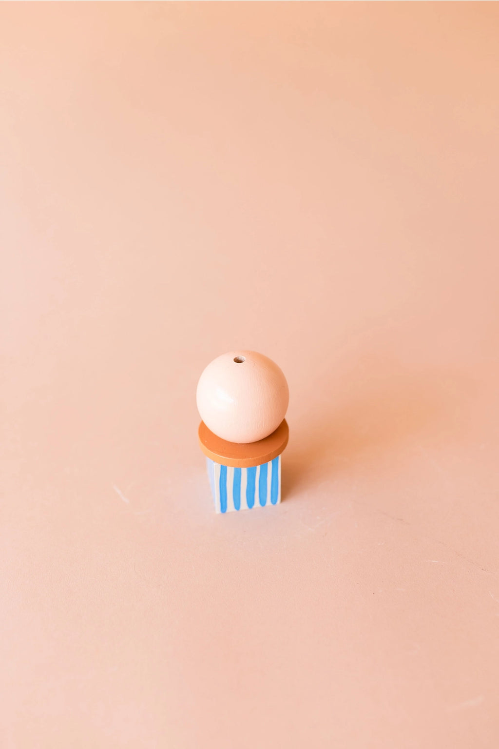 Hand Painted Wooden Incense Holder - Peach + Light Blue