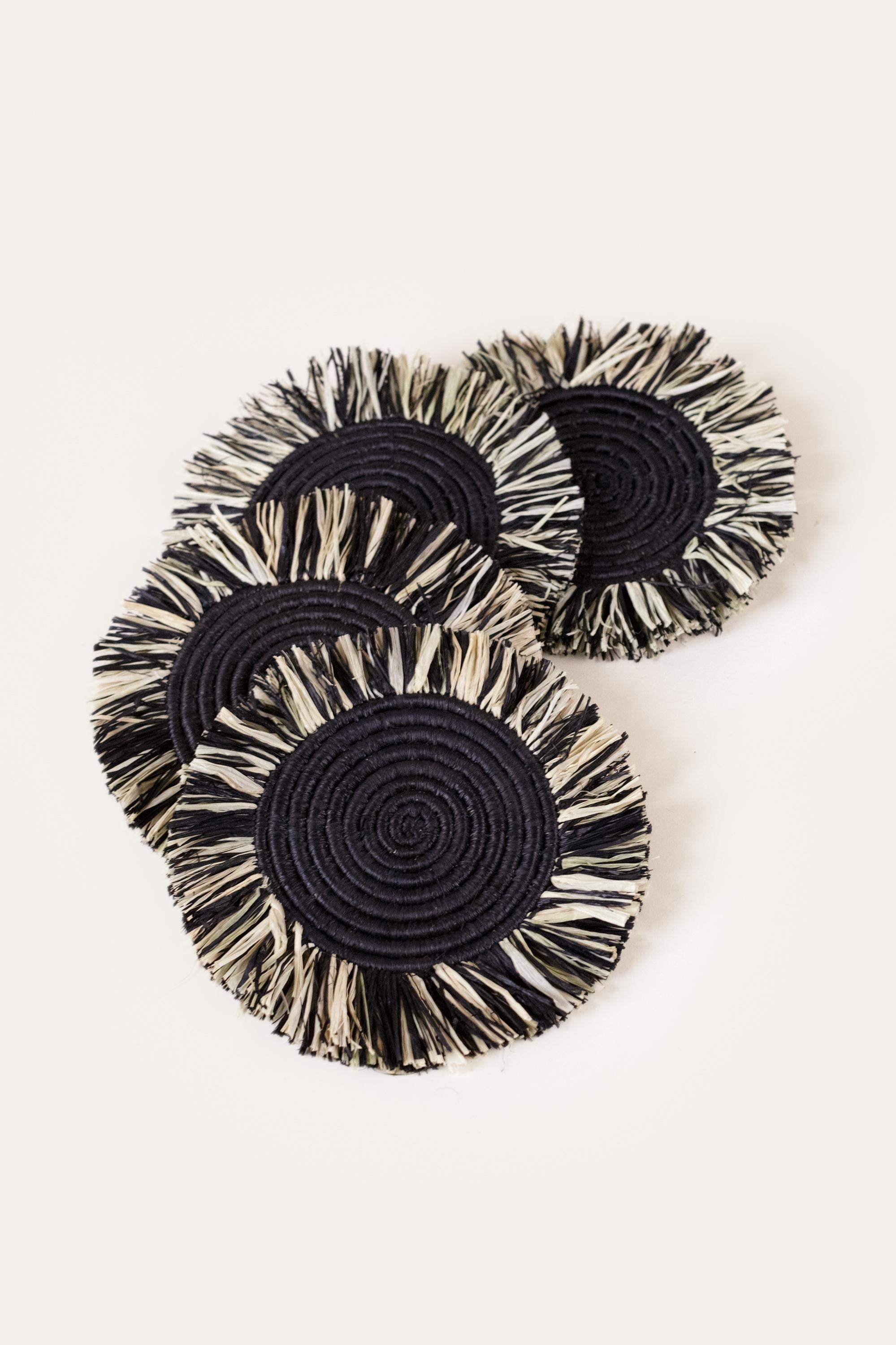 Mixed Raffia Fringe Set of 4 Coasters