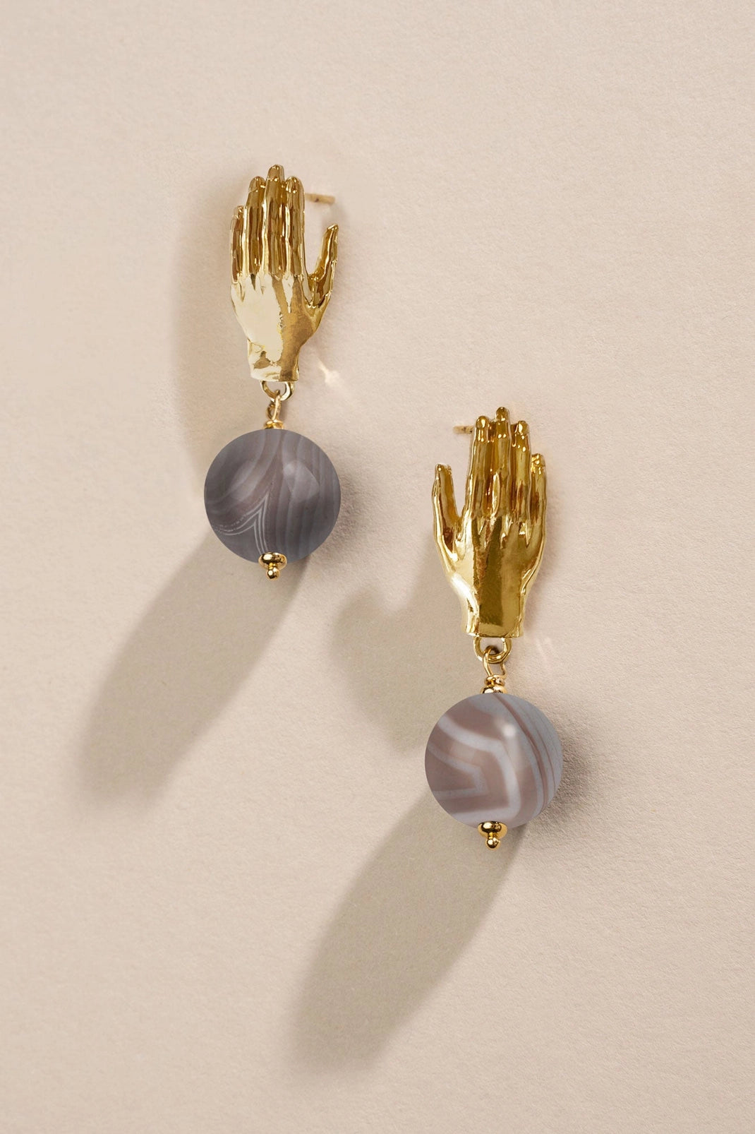 Goddess Hand Earrings in Nyx: Gold & Agate