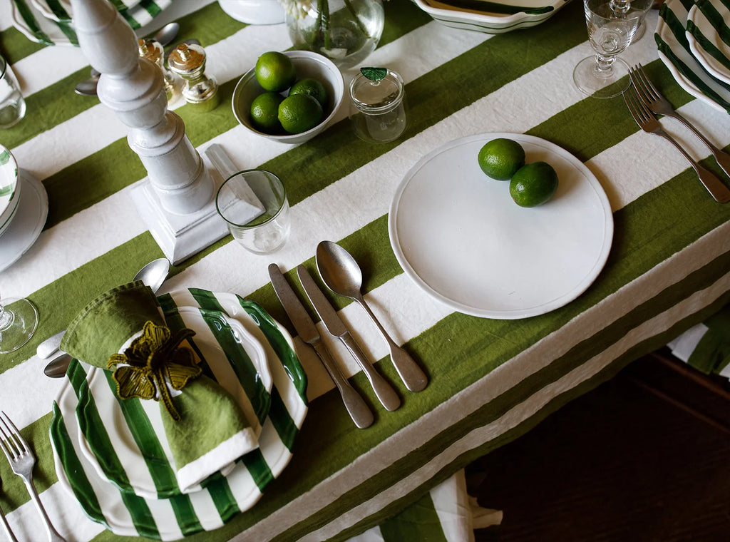 Stripe Linen Tablecloth in Green & White
