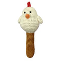 White Hen Stick Hand Crocheted Baby Rattle